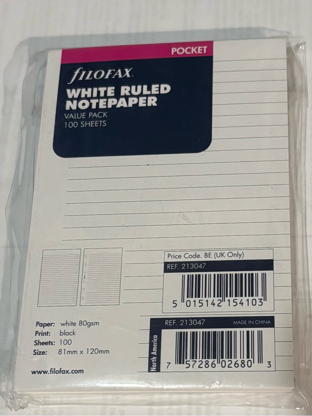 Filofax Pocket Ruled Paper New